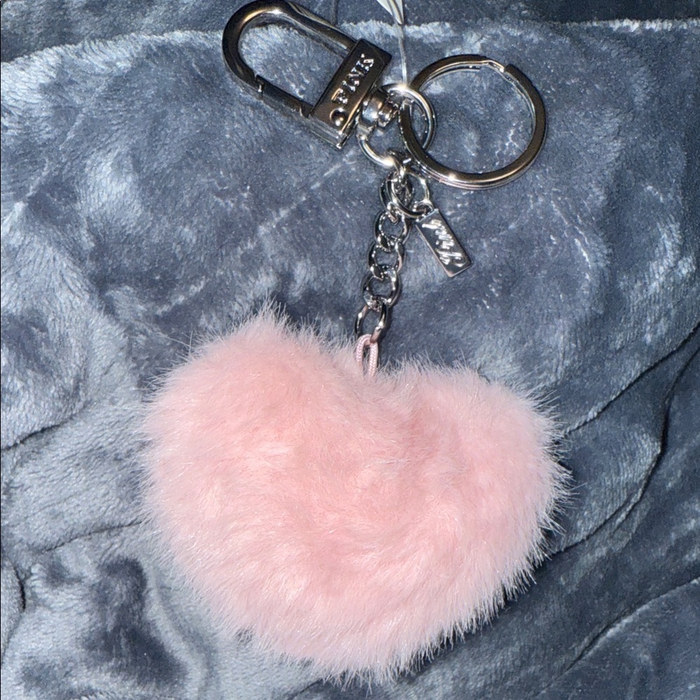 PINK Victoria's Secret Soft Fuzzy Pink Heart Keychain or Bag Charm!